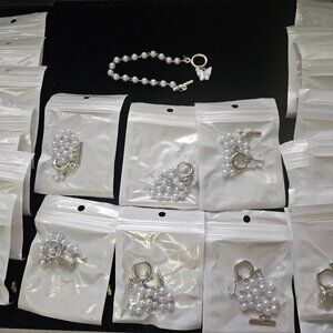 23 Pc White Pearl Beaded Toggle Bracelets Butterfly Charm Bulk Jewelry Lot